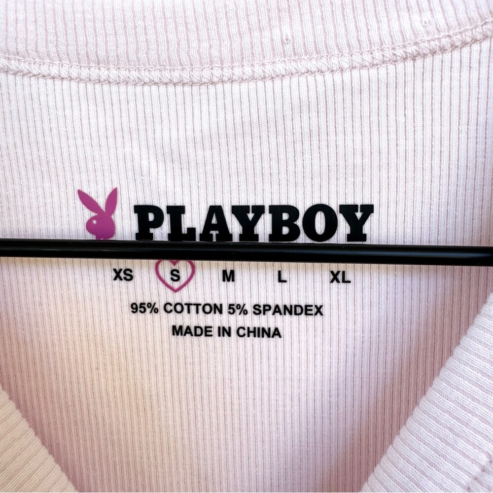 PLAYBOY Light Pink Rhinestone Bunny Ribbed Tank Top + Sticker - Picture 4 of 6